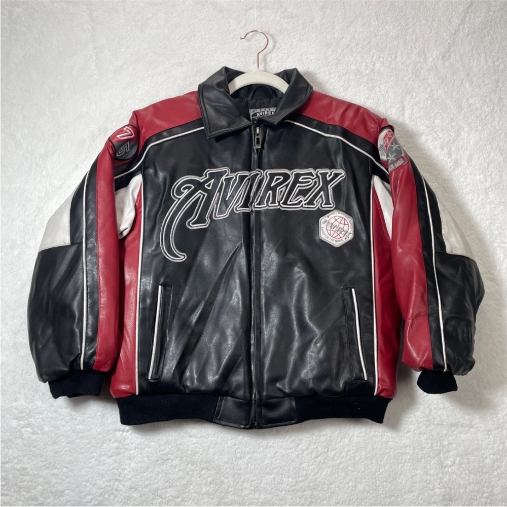 Avirex Leather Jacket in Black, Red, and White